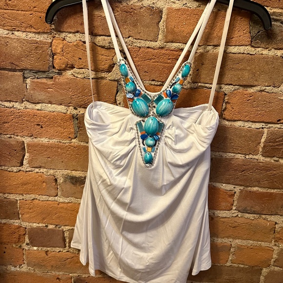Boston Proper Tops - Boston Proper Beaded Halter Top Size M